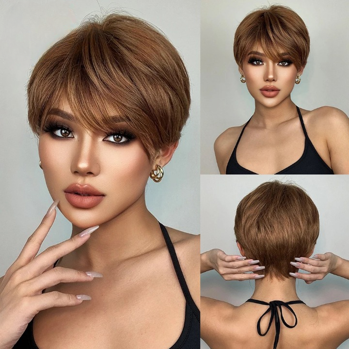 Short Pixie Cut Wigs with Fluffy Bangs
