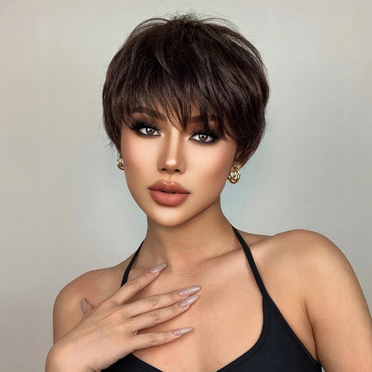 Short Pixie Cut Wigs with Fluffy Bangs
