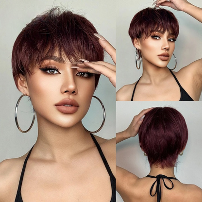 Short Pixie Cut Wigs with Fluffy Bangs