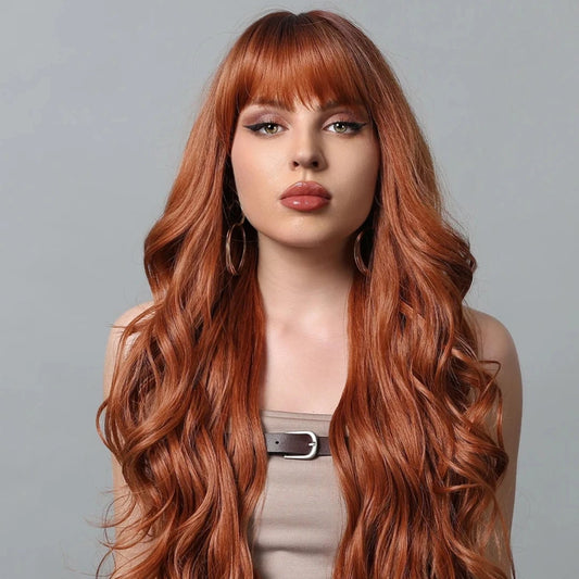 Long Wavy Synthetic Wigs with Bangs