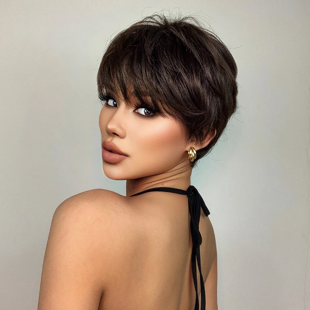 Short Pixie Cut Wigs with Fluffy Bangs