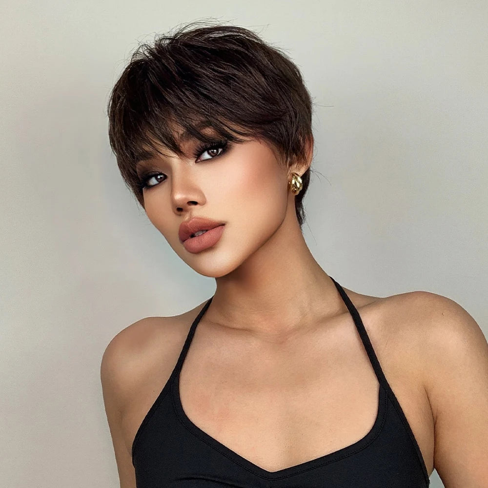 Short Pixie Cut Wigs with Fluffy Bangs