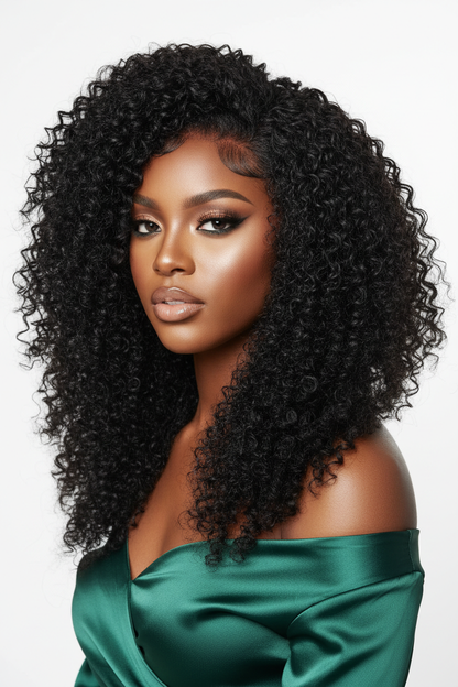 Beautiful Black woman wearing Raw Burmese Curly Hair Wig